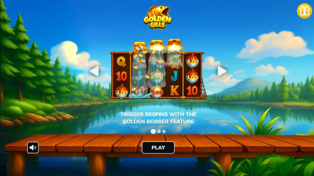 Interface do slot Golden Gills com tema de pesca e símbolos aquáticos