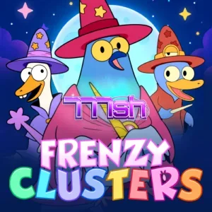 Interface do jogo Frenzy Clusters com grade 7x7 e elementos visuais de aventura